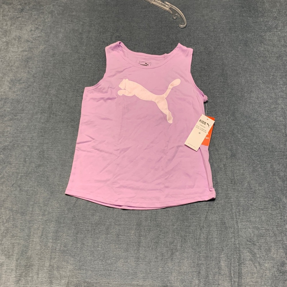 Puma Tank Top Girls Medium Pink Graphic Logo Athletic Gym‎ Training Sleeveless